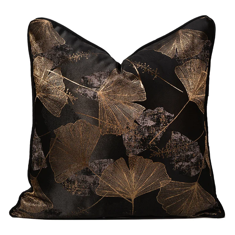 

European Cushion Cover 45x45 Black Gingko Leaf Jacquard Luxury Throw Pillow Cover Sofa Waist Pillowcase Winter Home Decoration