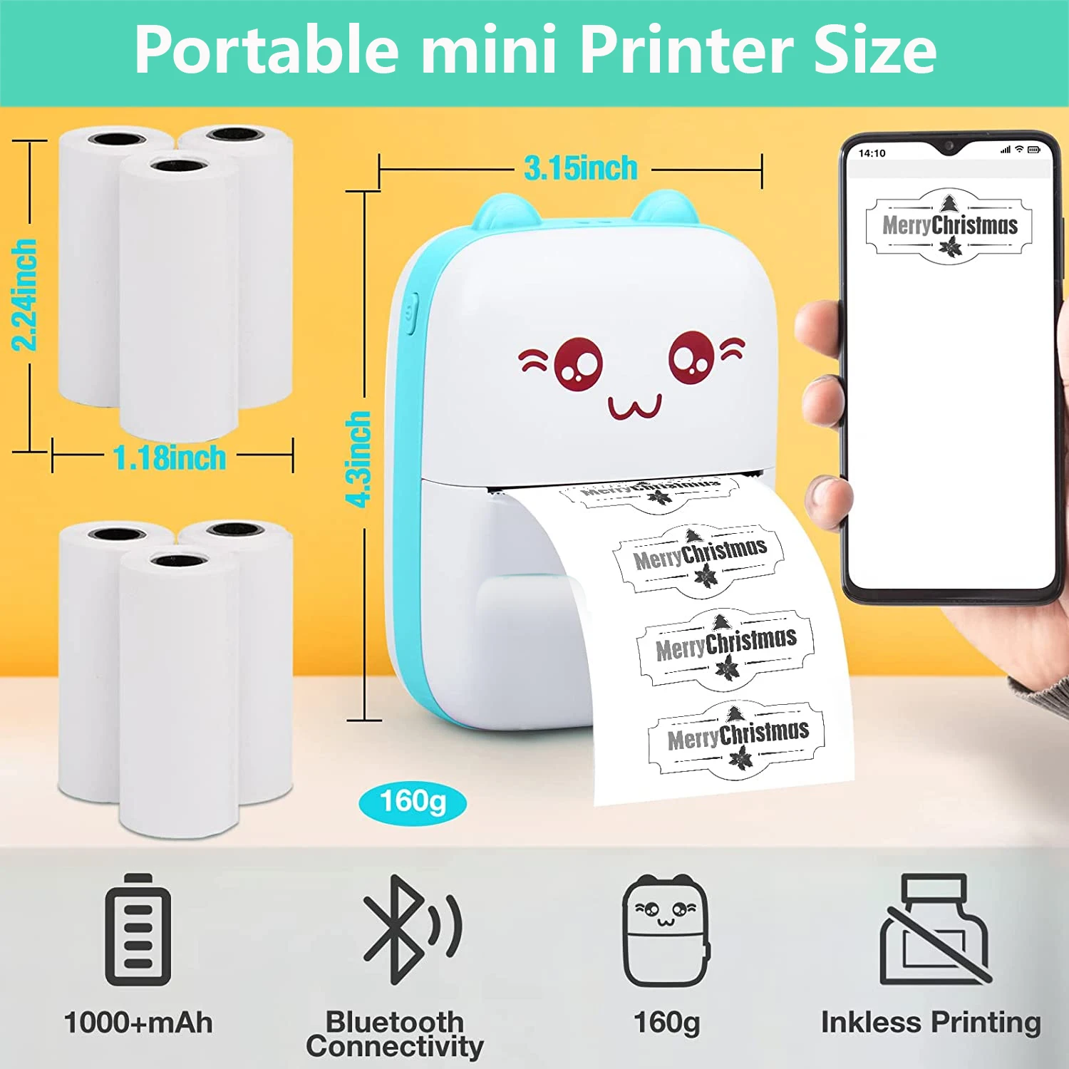 Impresora de bolsillo, mini impresora portátil Bluetooth de fotos, mini  impresora térmica sin tinta para iOS y Android para asistencia de  aprendizaje