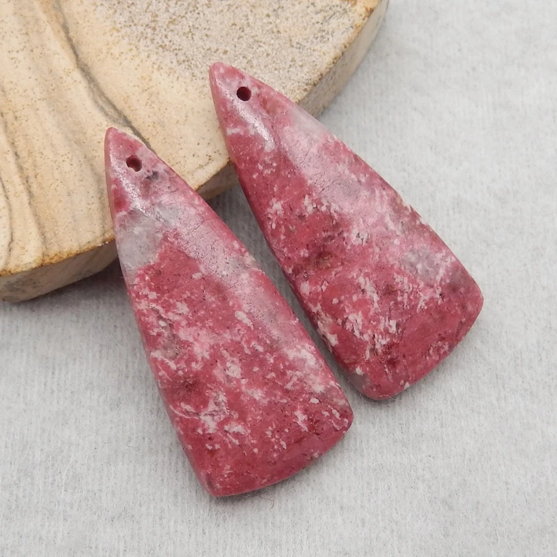 Semiprecious Natural Stone Norwegian Thulite Gemstone Triangle Earring Bead Fashion Jewelry Accessories For Women 36x15x5mm 8g