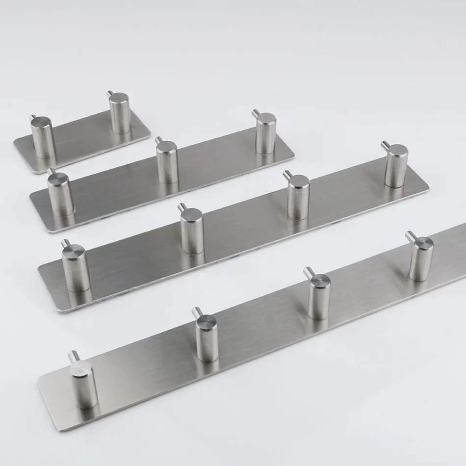 Adhesive Wall Hook Brushed 304 Stainless Steel Bedroom Bathroom 2 3 4 6 Row Hooks Robe Clothes Towel Door Holder Storage Hanger towel hooks garment hooks