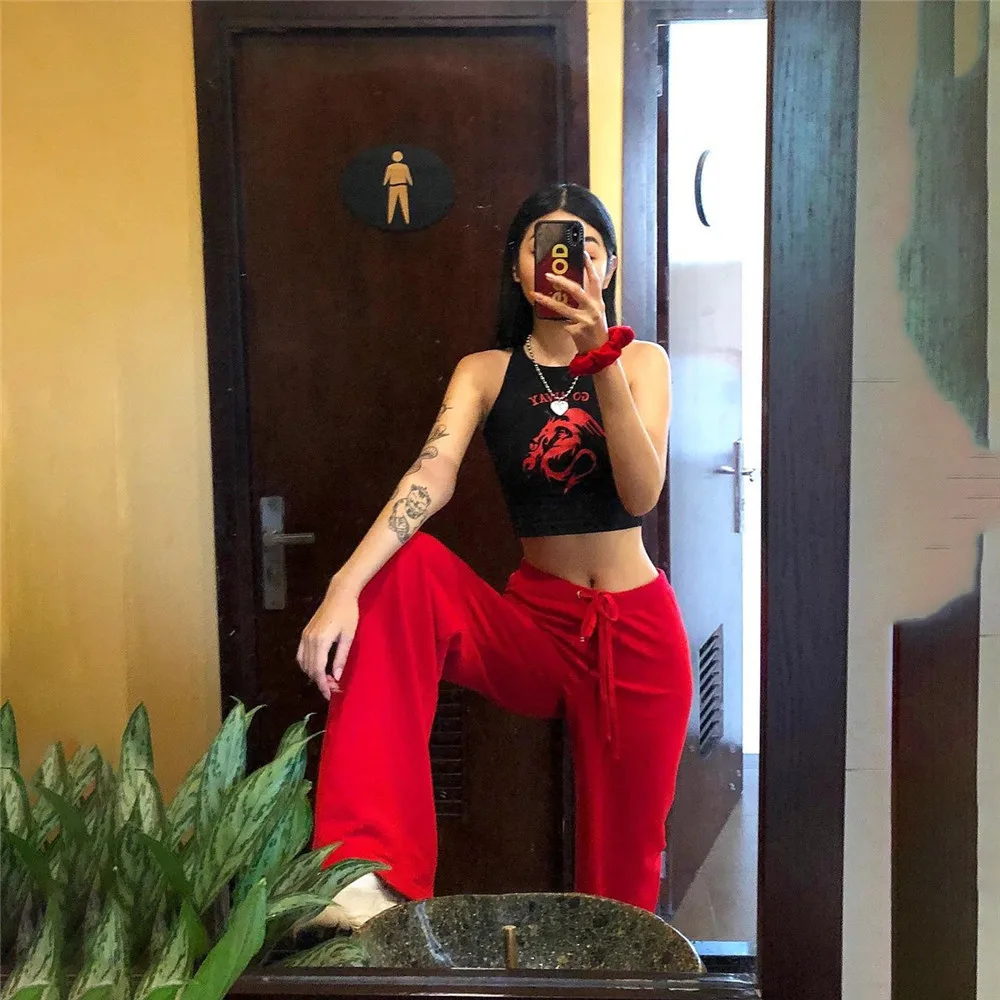 2023 New Autumn Women High Street Wide Leg Slim Soft Pants Fashion Red Harajuku Casual Solid Loose Bottoms Pants Femme Mujer Y2k