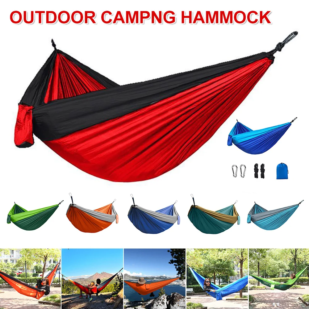 Camping Hammock For Single 270x140cm Outdoor Hunting Survival Portable Garden Yard Patio Leisure Parachute Hammock Swing Travel