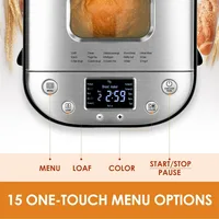 Bread Maker Machine with Gluten-Free Setting, 2LB 1.5LB 1LB Automatic Breadmaker with Homemade Cycle, 15-in-1 Stainless Steel 2