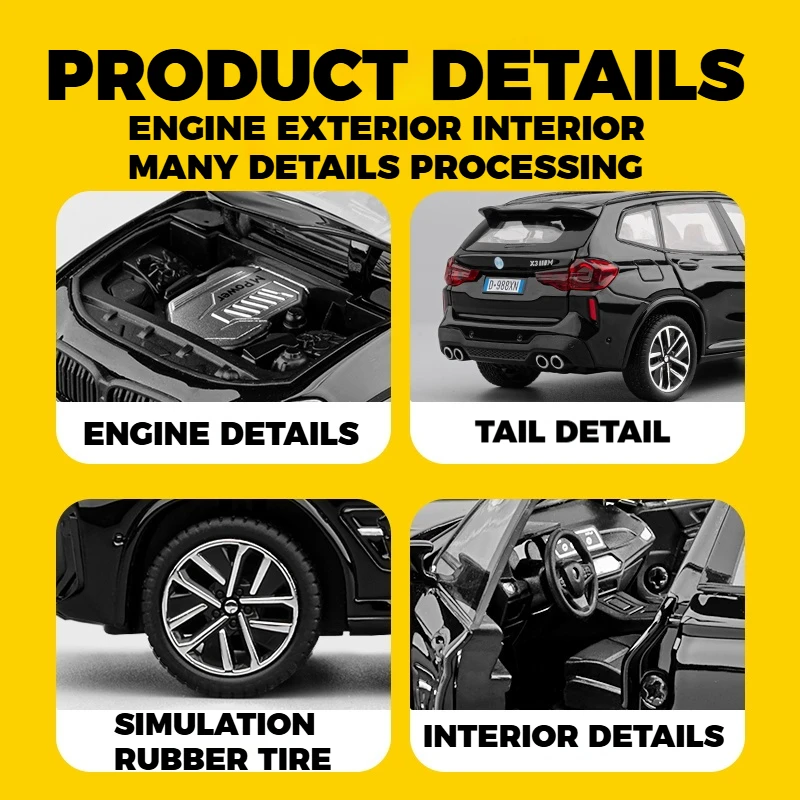 1:32 BMW X3M Diecast SUV Toy Car with Sound and Light Features