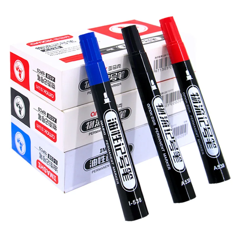 

10 Pieces of Oily Marker Black Blue Red Line Marker Non Fading Big Pen Logistics Signing Pen Marker Waterproof Wholesale