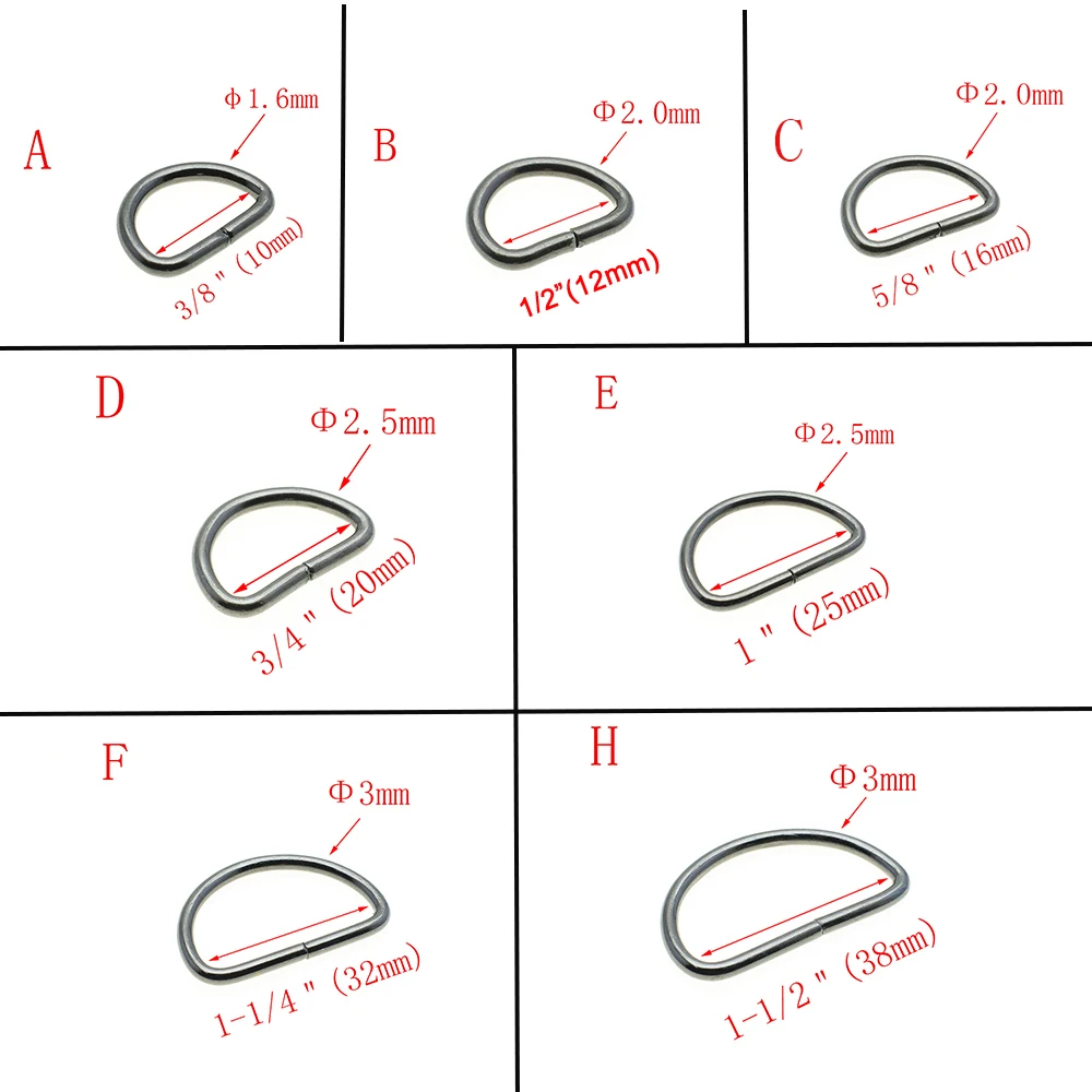 Non-Welded Nickel Plated D Ring Semi Ring Ribbon Clasp Knapsack Belt Buckle 10 Pcs/Pack
