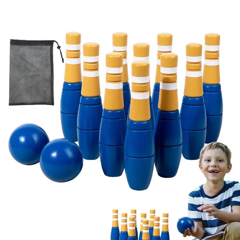 Backyard Lawn Bowling Game Outdoor Wooden Bowling Game Kit For Children Mini Bowling Game With Drawstring Mesh Bag For Carnivals
