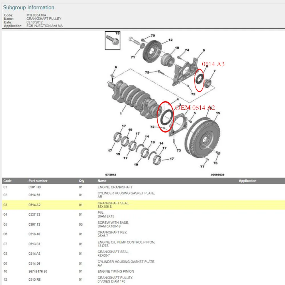 Suitable for Peugeot 106 206 207 208 301 307 308 T73 Citroen C2 C4 crankshaft oil seal 0514A2 0514A3 Crankshaft Seal