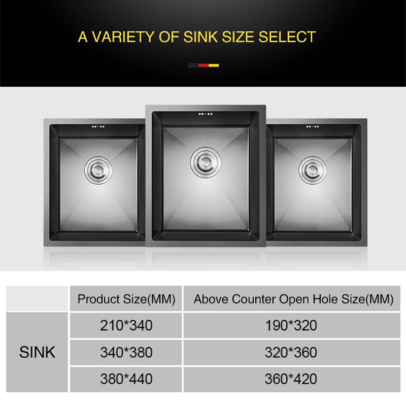 Black Kitchen Sink Nanometer Antibacterial 304 Stainless Steel Manual Single Bar Counter Kitchen Sink