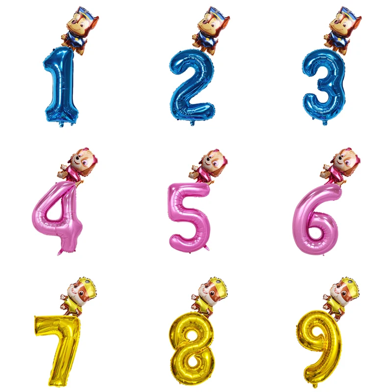 Cartoon Paw Patrol Dog Number Foil Balloons Chase Skye Marshall Macerie Bambino Festa Di Compleanno Decorazione Palloncino Giocattolo Per Bambini