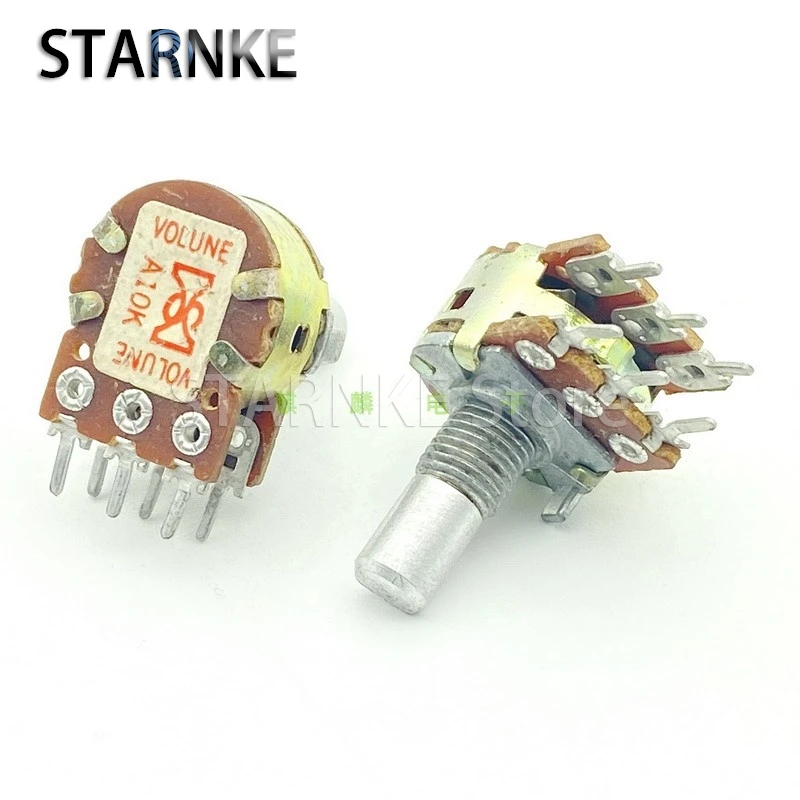 2PCS 16 Type A10K 6-Pin Dual Speaker Amplifier Audio Volume Potentiometer A103 D Shaft Length 15mm