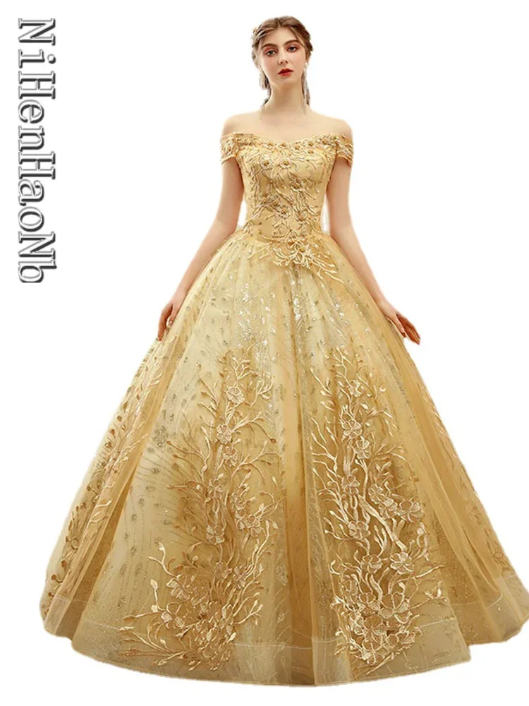 Quinceanera Dresses Wedding Dress Red Royal Blue Gold Ball Gown Boat Neck Embroidery