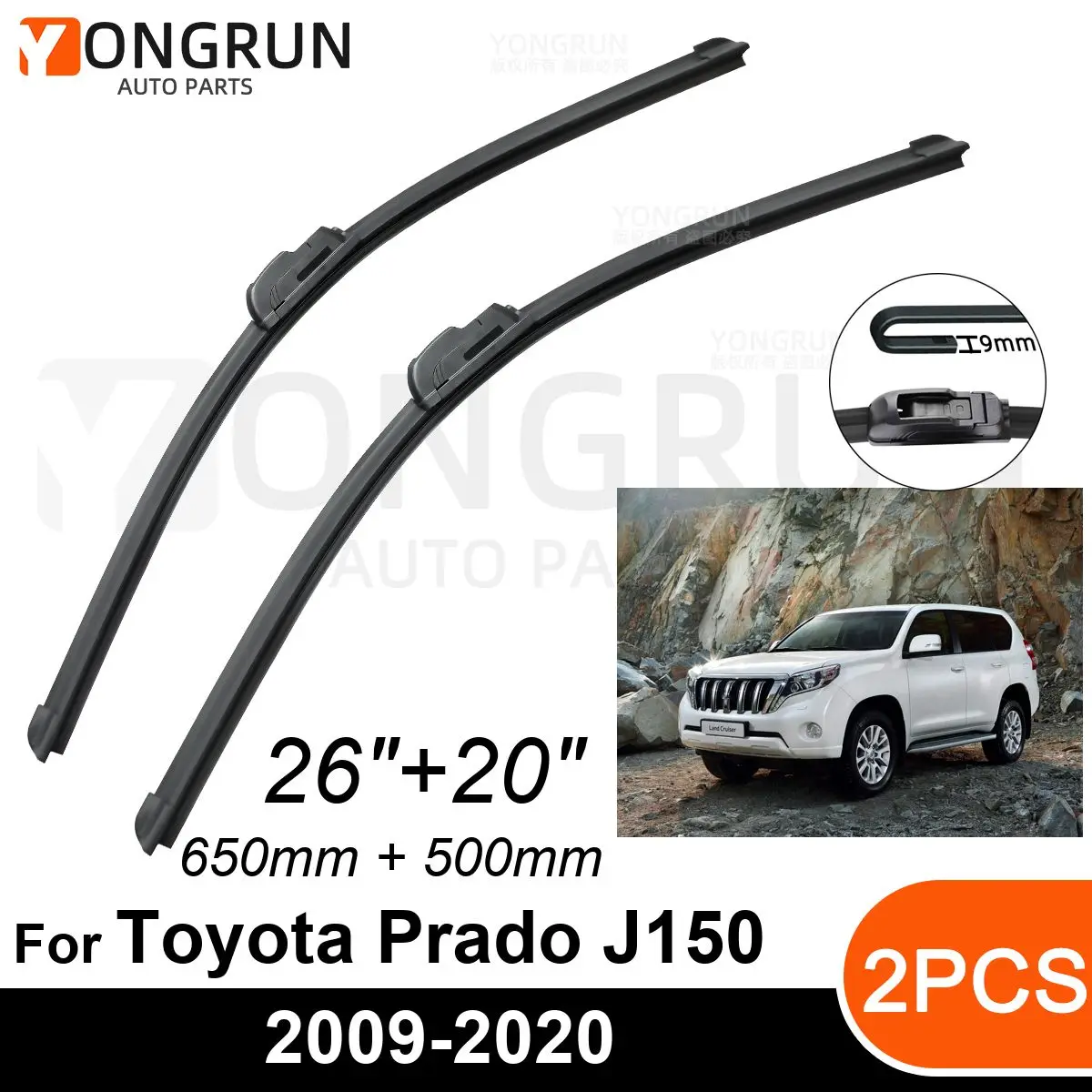 

Стеклоочистители передние для Toyota Prado J150 2009-2020, резиновые щетки стеклоочистителя 26 + 20 дюймов, аксессуары для лобового стекла автомобиля