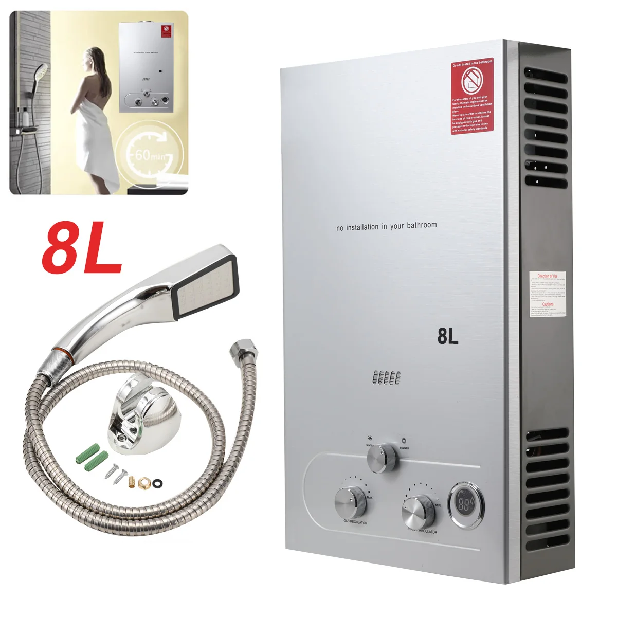 8L Propane Gas Tankless Water Heater 16KW Instant Electric Rapid Heating  Hot Boiler With Shower Head Kit For Outdoor Camping - AliExpress