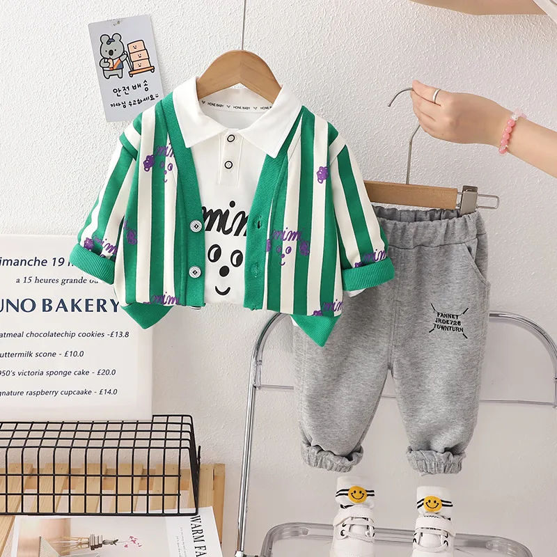 

Spring Autumn Baby Boy Clothes 1 to 2 Years Casual Striped Long Sleeve Cardigan Jackets White T-shirts Pants Boys Sets Clothing