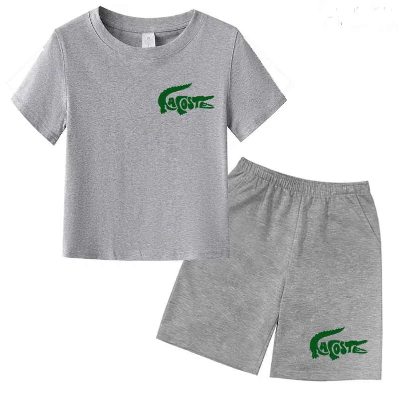 Summer Kids Tracksuit T-shirt + Shorts Handsome Creative Print for Boys and Girls Preschool 3-13 Skin Friendly and Comfortable