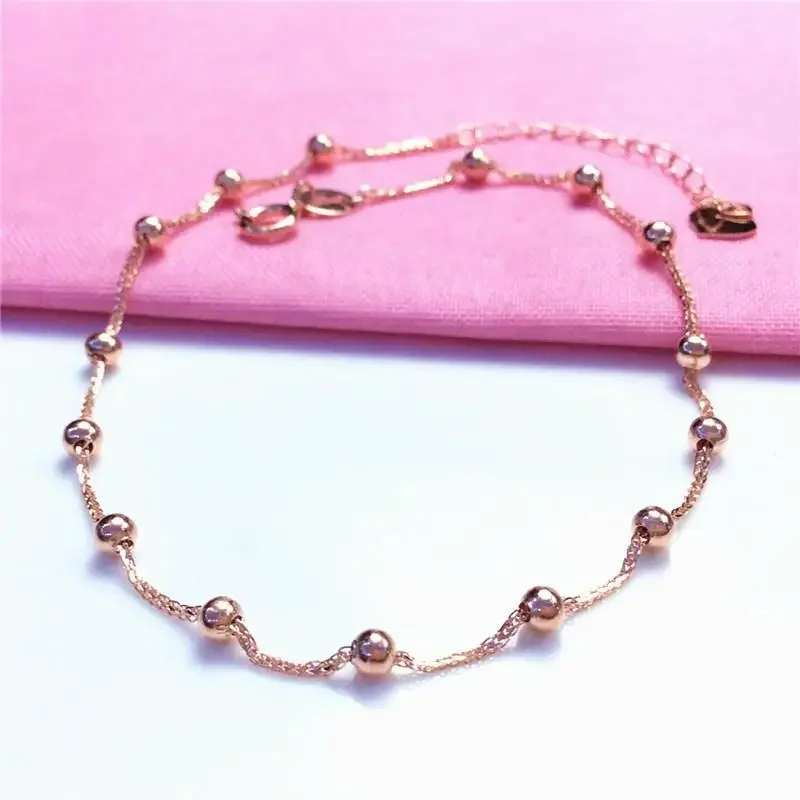 

585 Purple Gold Plated 14k Rose Gold Small Bead String Bracelets for Women Simple Charm Classic Party Jewelry Send Girlfriend