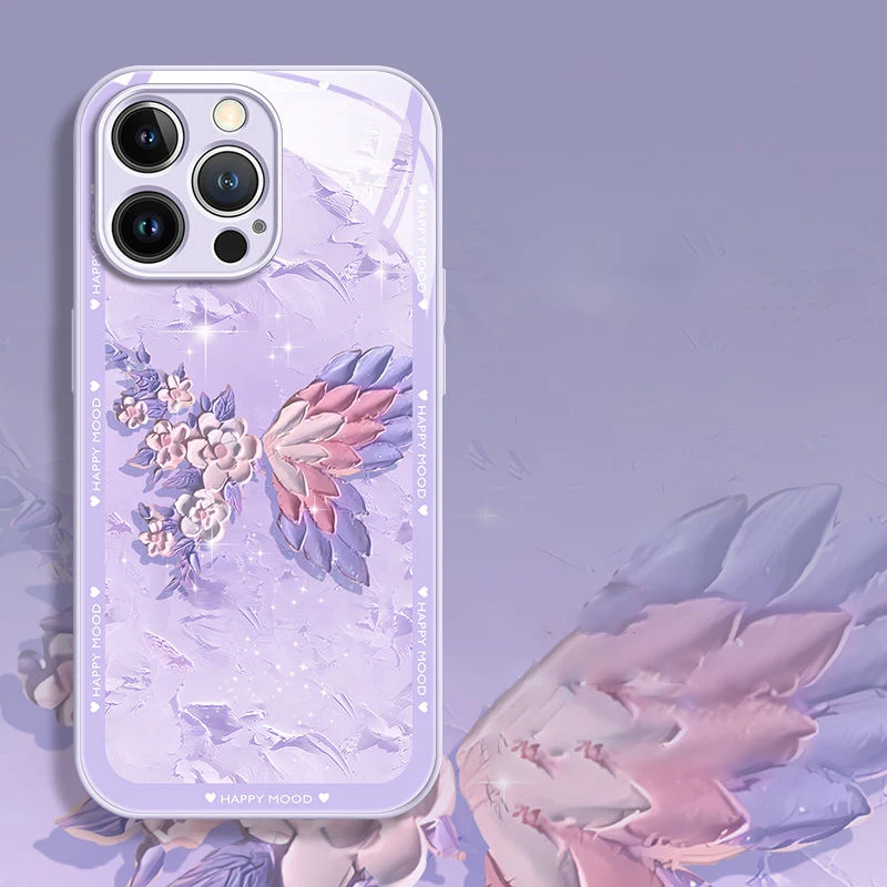 Модный чехол для телефона с рисунком бабочки и масляной краской для iPhone 15 14 13 12 11 ProMax XSMAX XR металлический лаковый стеклянный чехол с защитой от падения