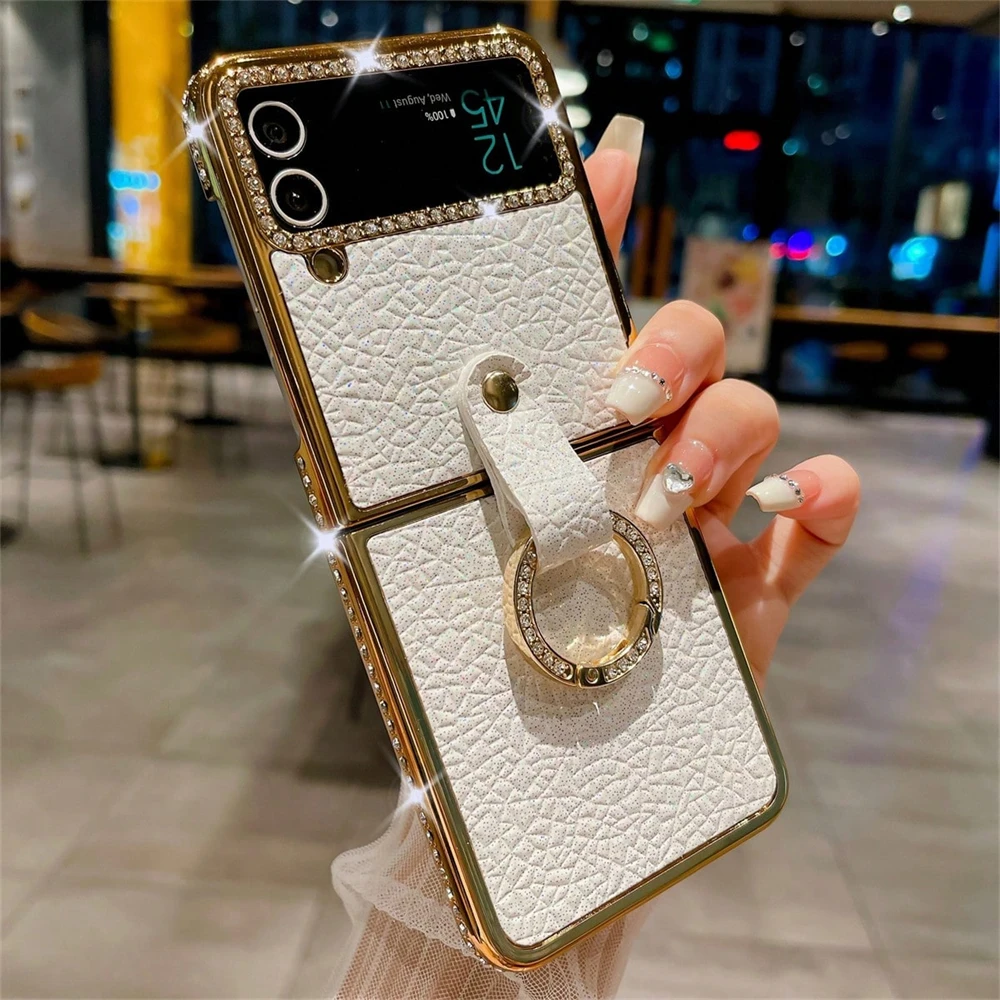 Luxury Plating Diamond Round Ring Leather Phone Case - Glitter Shine Shockproof Cover