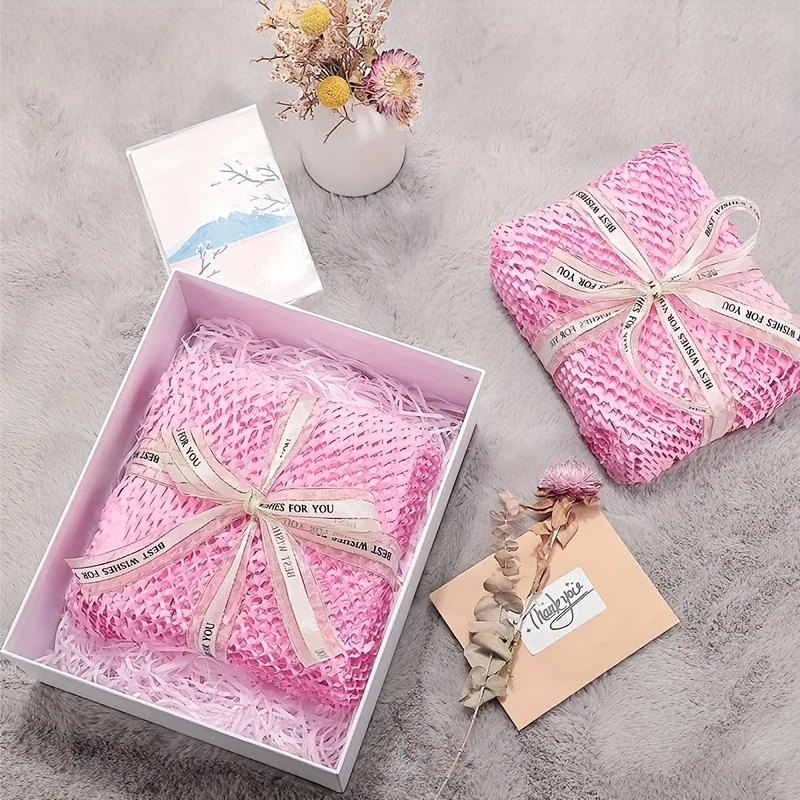 Pink Honeycomb Packing Paper Eco Friendly Recyclable Cushion Material Moving Shipping Supplies Kraft Paper images - 6