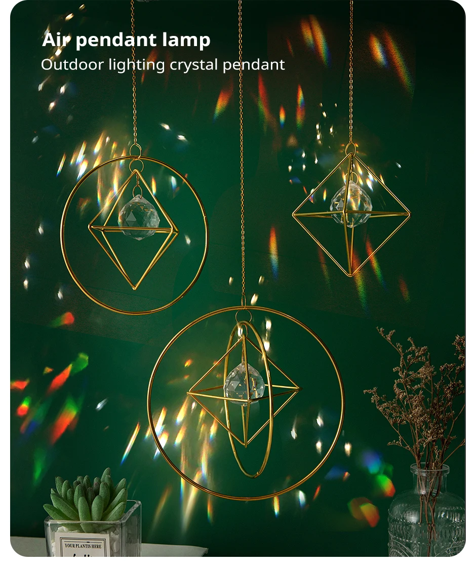 Description Picture 3 of item1 Pc Gold Air Frame Crystal Suncatcher Wind Chime Hanging Indoor Outdoor Garden Lighting Ornaments Wedding Party Decoration