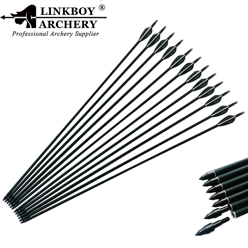 Archery Mix Carbon Arrow Shafts Compound Recurve Bow Longbow Hunting Spine 600 ID6.2mm 90 Grain Point Hunting Linkboy