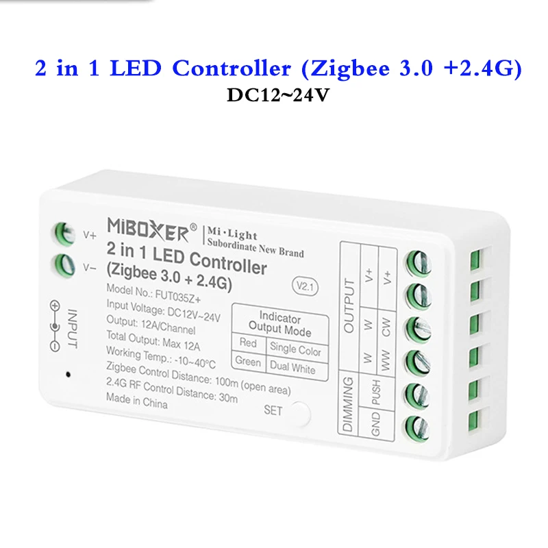Zigbee 3.0 2 in 1 LED Contoller Max 12A Support 2.4G remote control For DC 12V 24V Dual White Single Color LED Strip Light