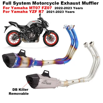 Slip-On For YAMAHA MT-07 FZ-07 MT07 Mt 07 FZ07 2021 - 2023 Full Motorcycle Exhaust System Modifide Front Link Pipe Muffler Moto