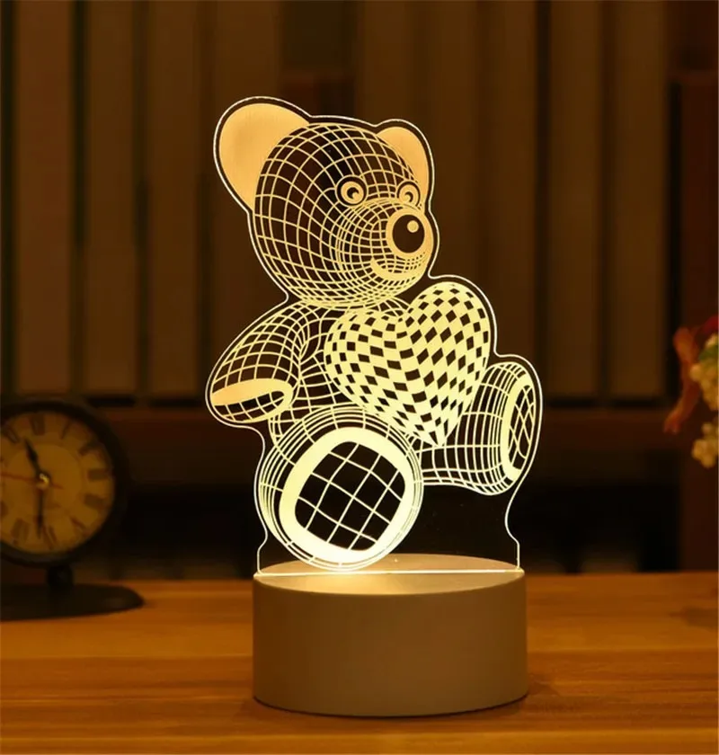 3D Acrylic Led Lamp Night Light for Home Children's Christmas Party Valentine's Day Bedside