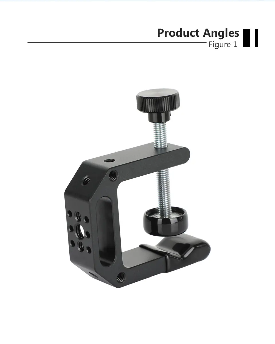 C Clamp Desk Mount 2.25" Neck with Multiple 1/4"-20 and 3/8"-16 Threads For Ligh