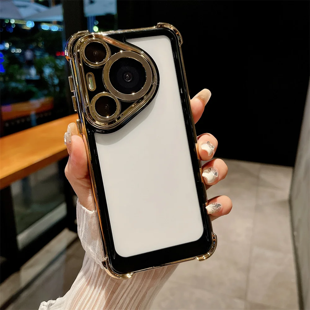 Luxury Clear Plating Phone Case with Airbag Protection and Transparent Camera Guard