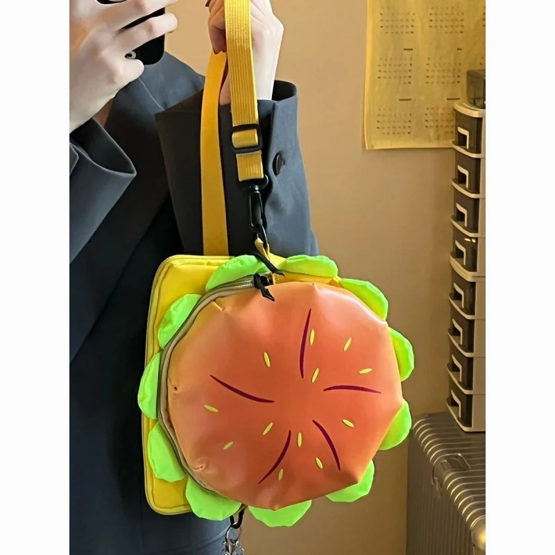 Cute 3D Cheese Hamburger Crossbody Bag Women's Japanese Style Cartoon Shoulder Bag Fashion Casual Daily Use Small Backpack