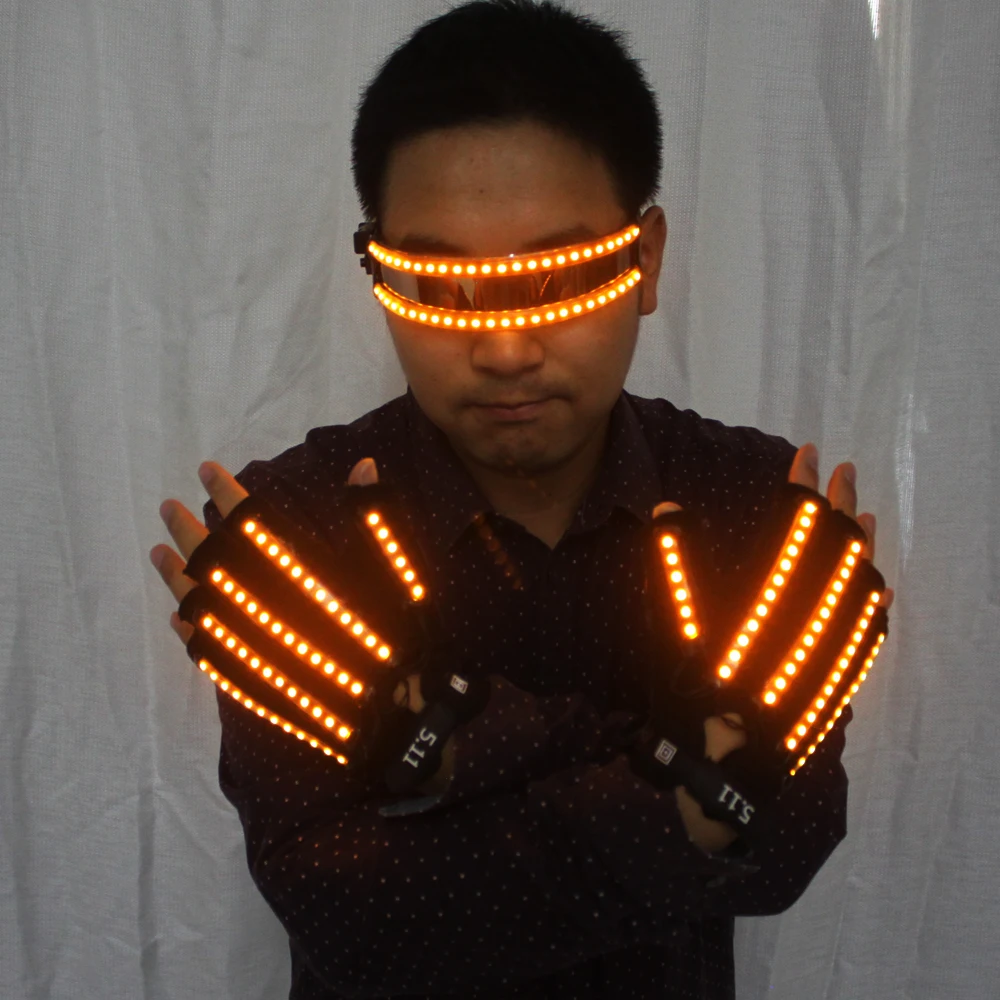 Фото Светодиодный светящиеся перчатки, светящиеся перчатки светильник накладки на пальцы с мигающим светильник ing свечение варежки Магия черный светящиеся перчатки вечерние поставки Хэллоуин №3