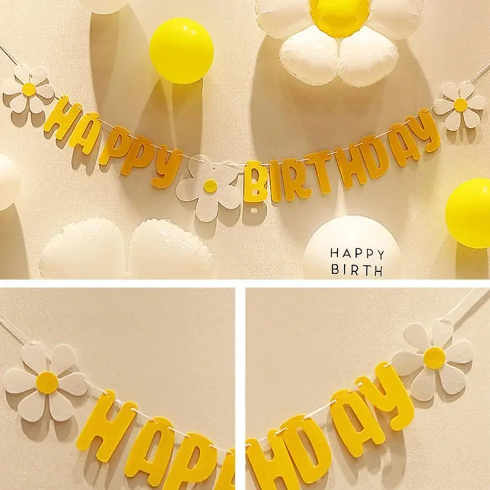 Baby Shower Daisy Happy Birthday Banner White Flower Birthday Sign Garland Decoration Happy Daisy Flag Yellow birthday banner party decorations