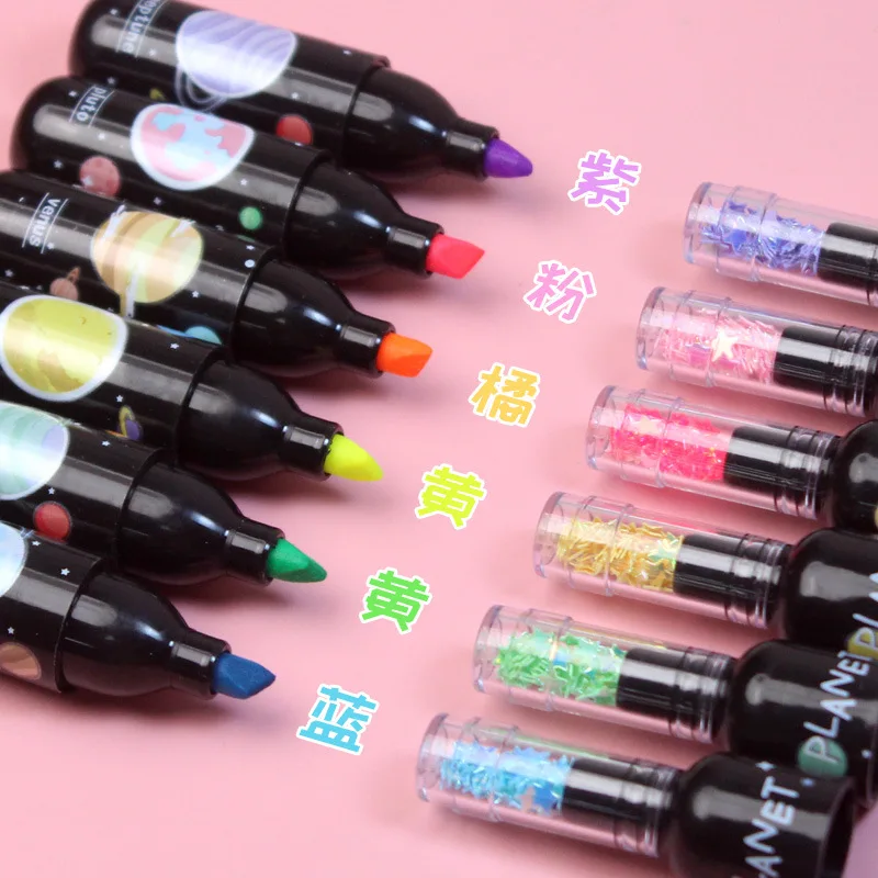 6pcs/Set Wine Bottle Styling Planet Highlighter Stationery Marker Pen Writing Painting Doodle Pen Multicolor Fluorescent pens