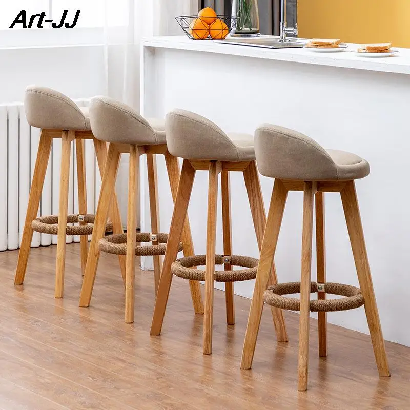 Solid Wood Bar Chair Nordic Rotatable High Foot stool Retro Pub Cafe Night Club High stool Modern Simple Backrest Chair