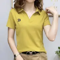 Polo T Shirt for Women Short Sleeve New Summer V-neck Letter Pullover Knitted Tees Female Clothing Plus Size Ladies Tops - Image 5