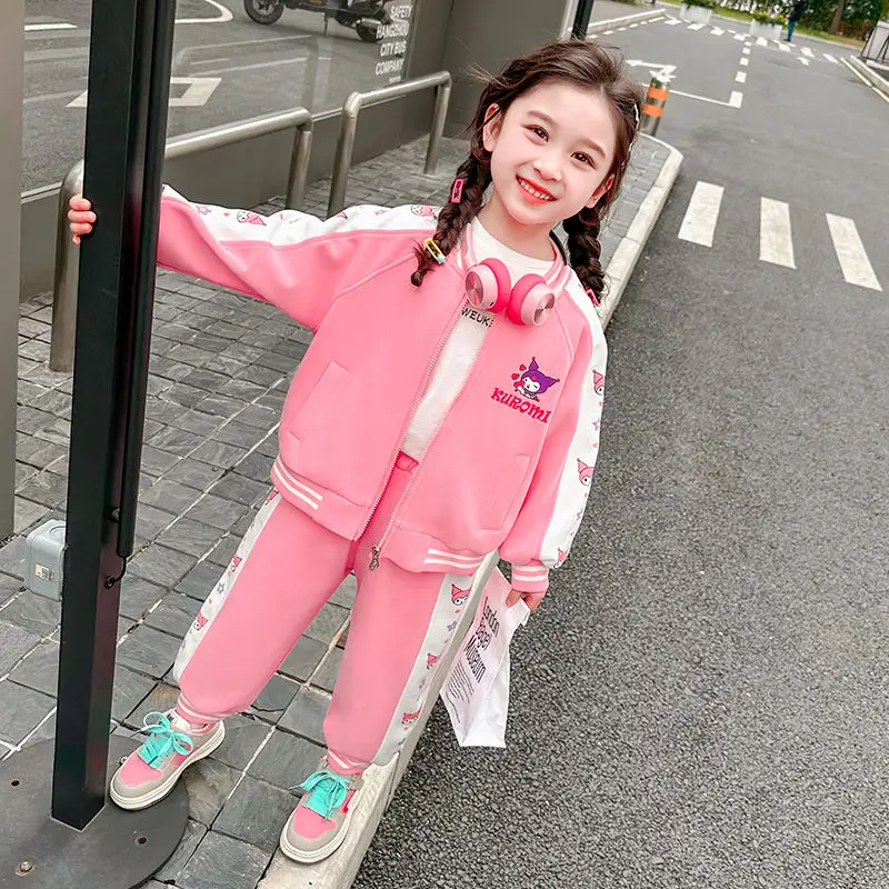 

2024 Kuromi Girls Clothes Sanrio Kawaii Anime Cinnamoroll Coat Pants Autumn Cartoon Cute Children Foreign Sports Top Kid Gift