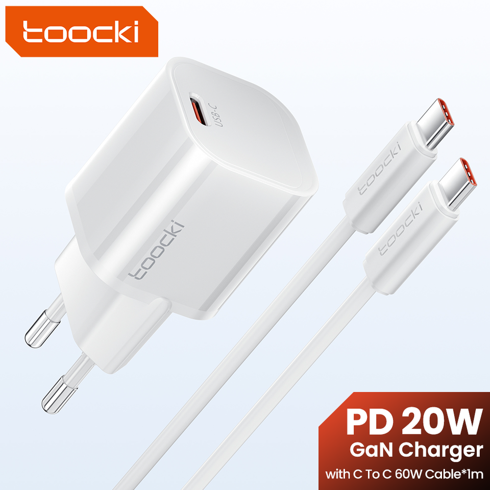 Toocki PD 20W Type C GaN Charger Fast Charging For iPhone 16 15 Pro Max Samsung Xiaomi Mini KR Plug USB-C Charger With 60W Cable