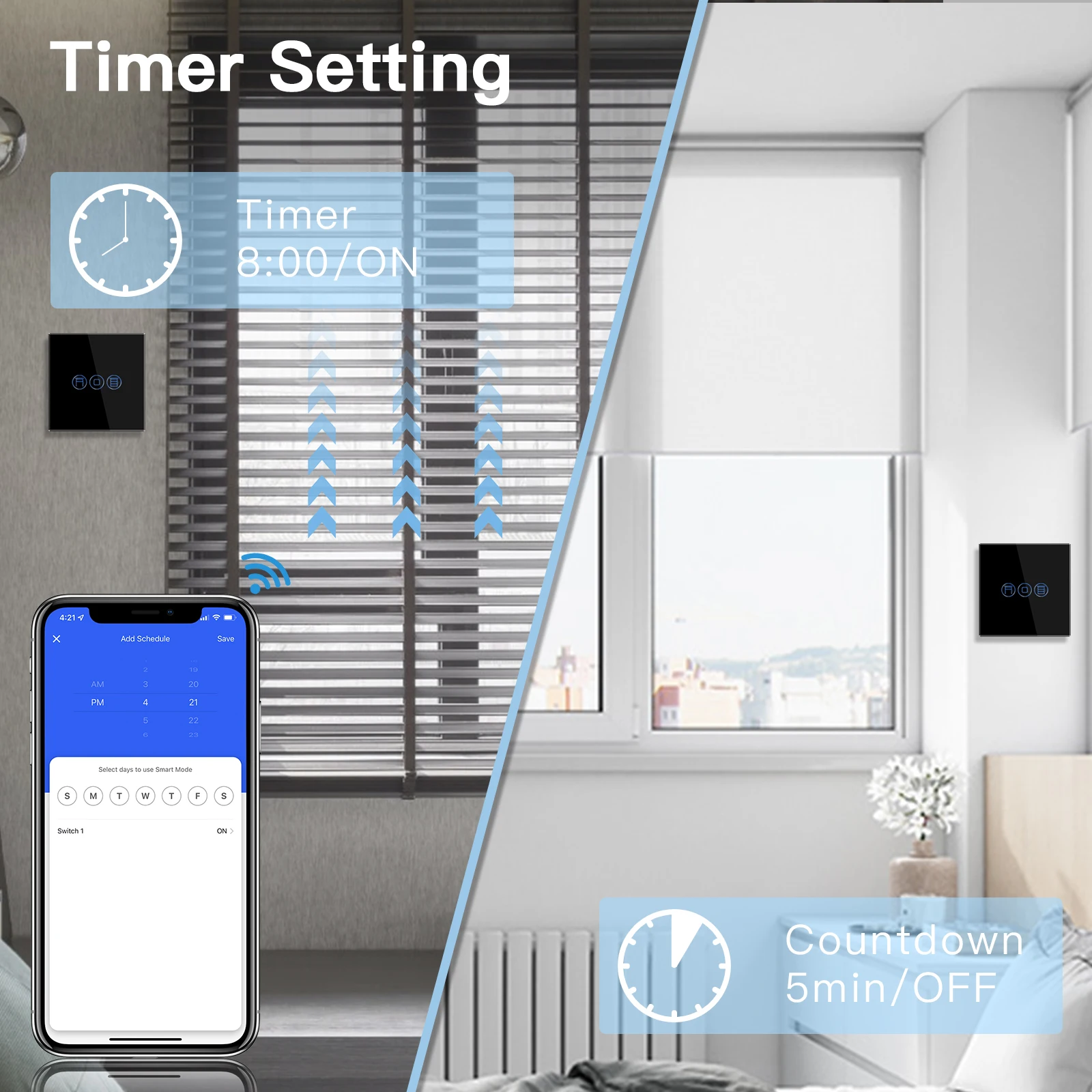 Wifi Shutter Switches APP Control Smart Roller Blind Series Glass Panel Support Tuya Google Smart Life Shutter Switches BSEED smart blinds switch