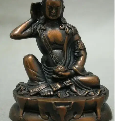 

8 см Старый тибетский штатив, миларепа, Архат, Будда, голова оленя, статуя