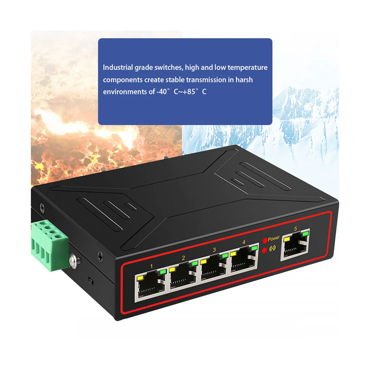 

5 Ports 100M Industrial Network Switch RJ45 Hub Internet Splitter RJ45 Switch Plug and Play DIN Rail Type Enhance Switch