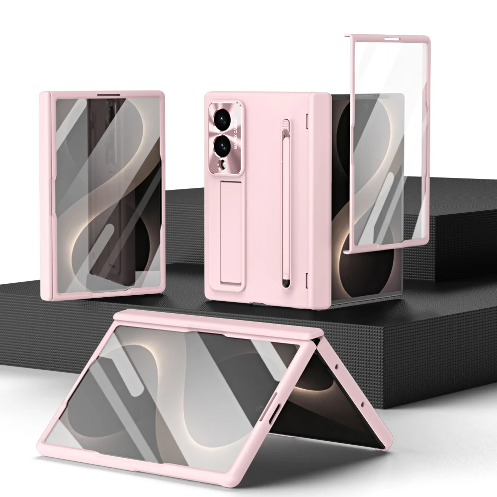 Enhanced Protective Case with Touch Pen, Glass Film, and Portable Stand - Trifold Design with Hinge Protection