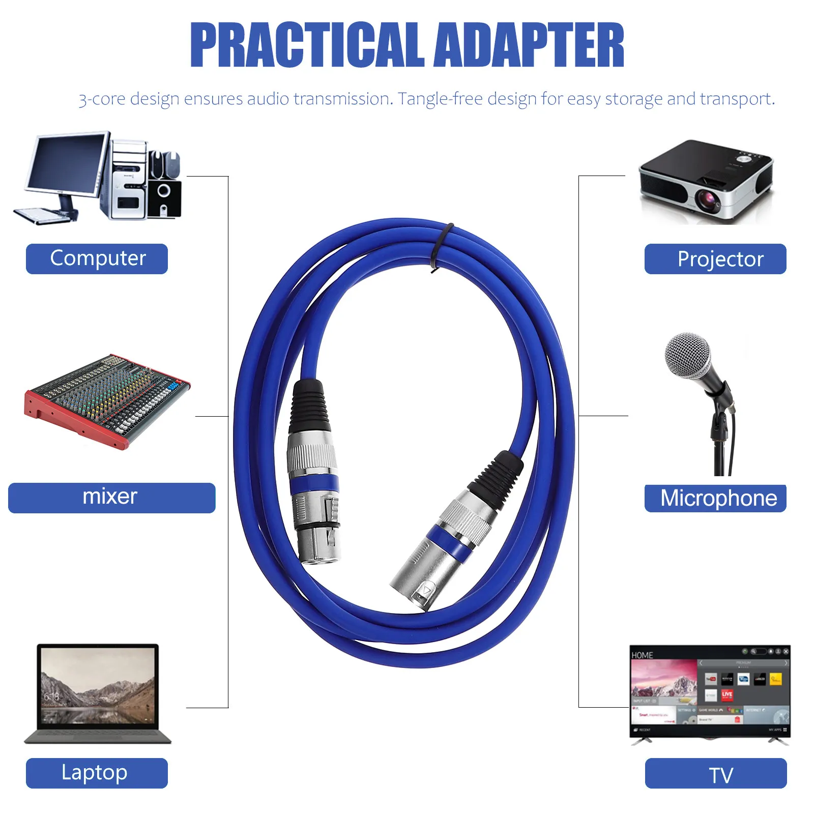 3Pcs Xlr 카단 마이크 케이블 남성-여성 2m 안정적인 엉킴 없는 오디오 전송 코드 Xlr 케이블 3 핀 마이크 케이블