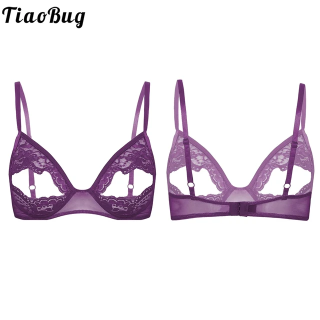 S-5XL Women Open Cup Sheer Lace Bra Adjustable Strap Cutout