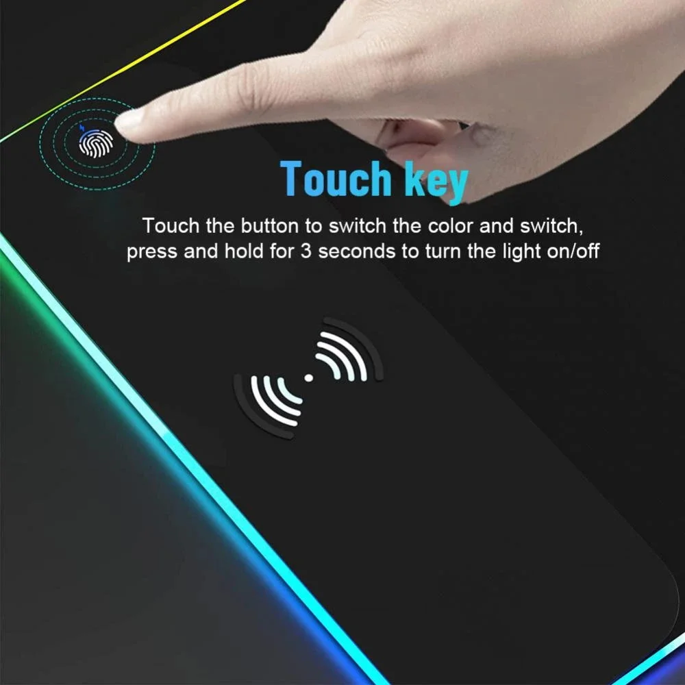 Carregamento sem Fio Branco Mouse Pad Desk Carpet Gaming Laptops pc Gamer Acessórios Tapete de Computador Rgb xl - Imagem 5