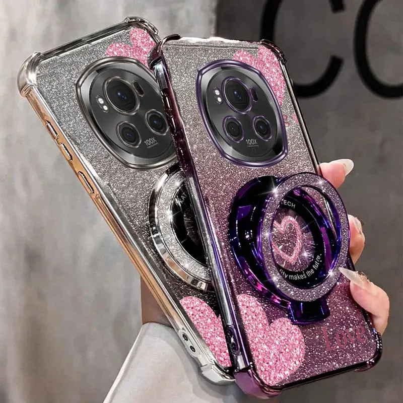 Pearl Strap Glitter Love Phone Holder Case with Anti-Knock Back Cover