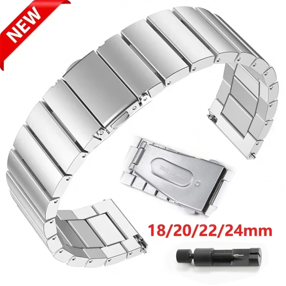 Massives Metall-Uhrenarmband, 18 mm, 20 mm, 22 mm, 24 mm, Edelstahl-Armband, Smartwatch-Ersatzarmband, Uhrenzubehör