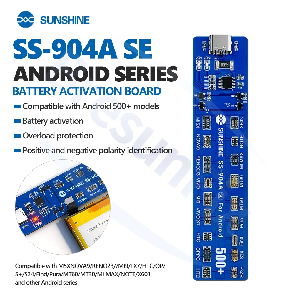 SUNSHINE SS-904 SE Android-Batterieaktivierungsplatine, Aktivierung mit geringem Stromverbrauch für die Batterieaktivierung von Android-Telefonen im Reparaturwerkzeug