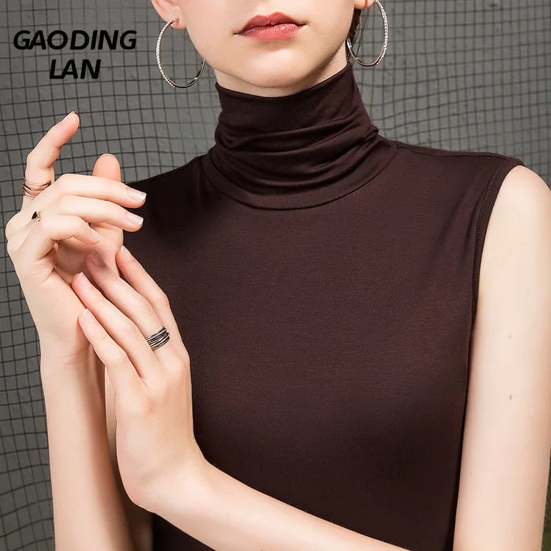 Sleeveless Turtleneck Tops Women Cotton Sleeveless Turtleneck Top